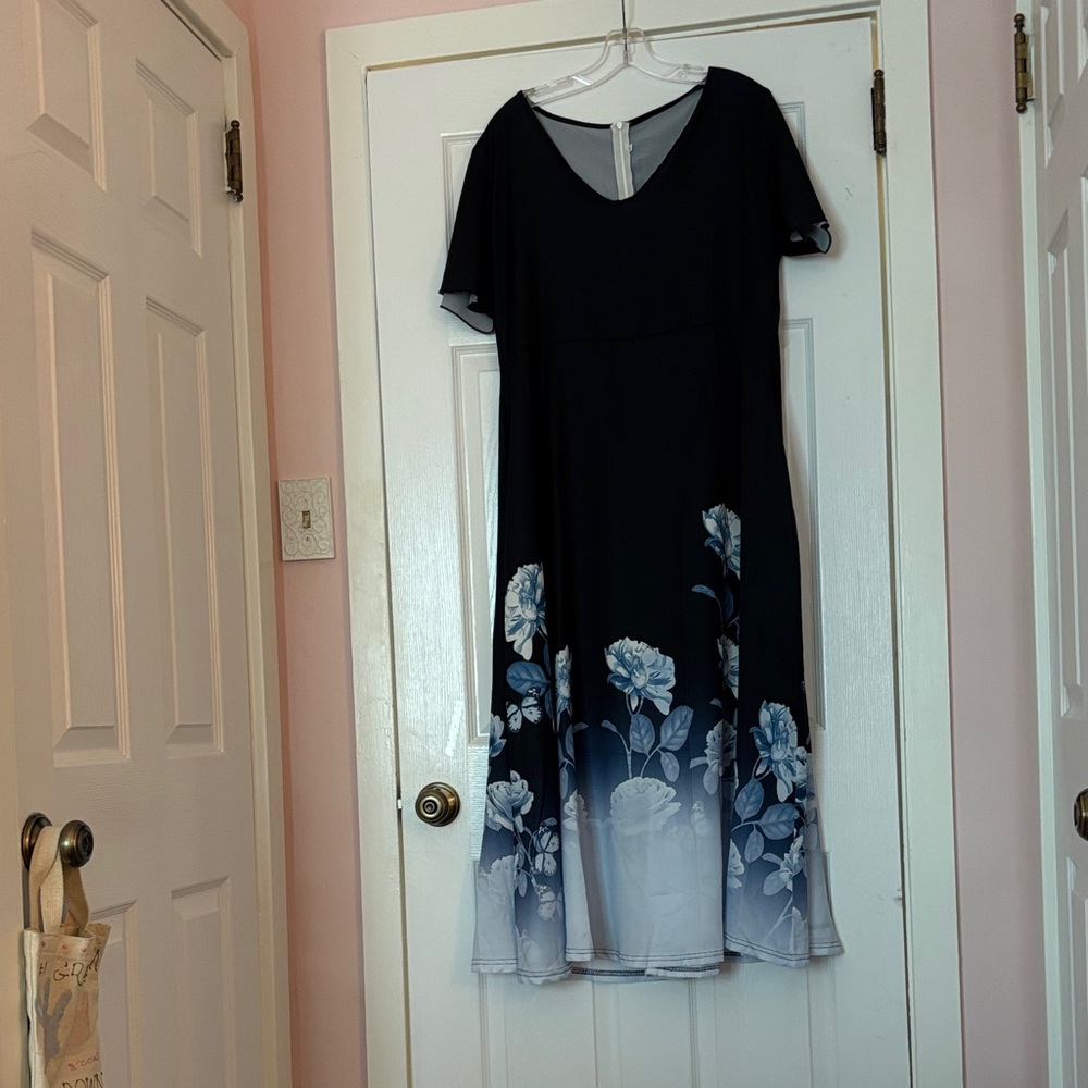 Amazon Navy with light blue Floral Midi Dress